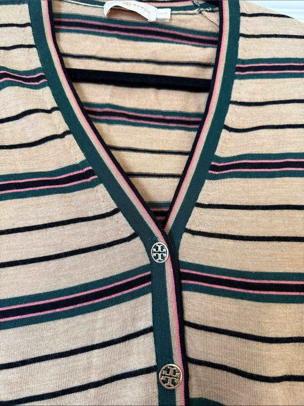 Tory Burch Striped Madeline V-Neck Cardigan size XS
